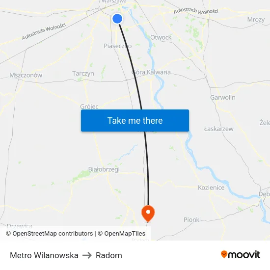 Metro Wilanowska to Radom map