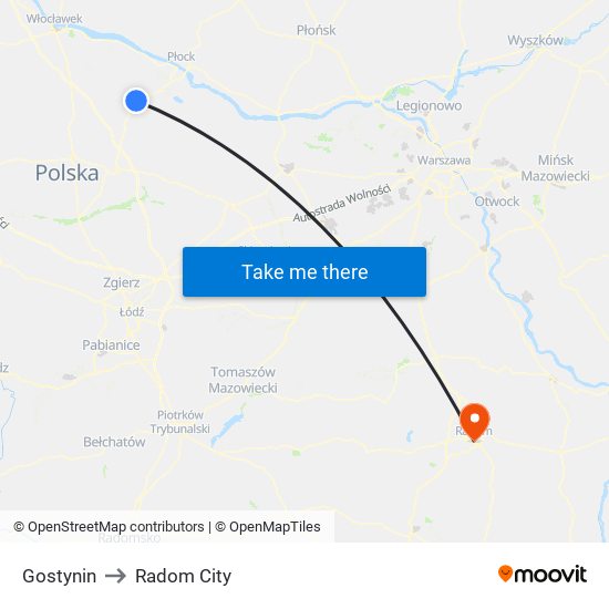 Gostynin to Radom City map