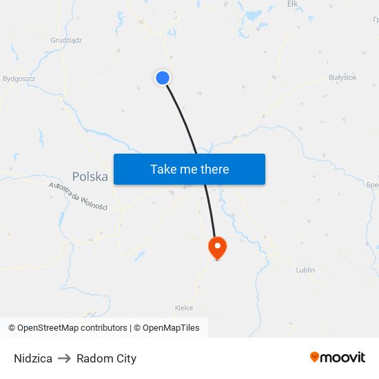 Nidzica to Radom City map