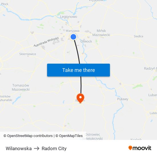 Wilanowska to Radom City map