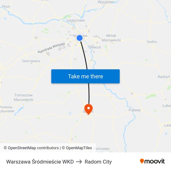 Warszawa Śródmieście WKD to Radom City map