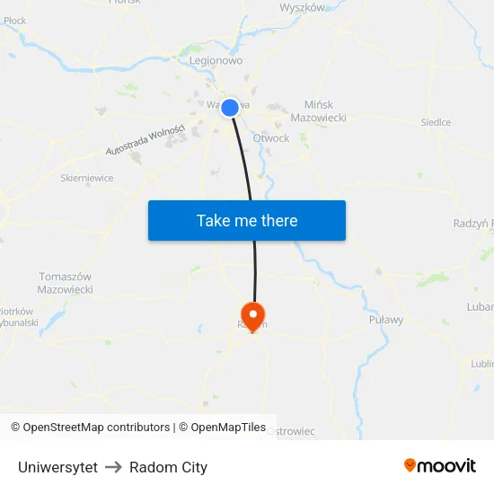 Uniwersytet to Radom City map