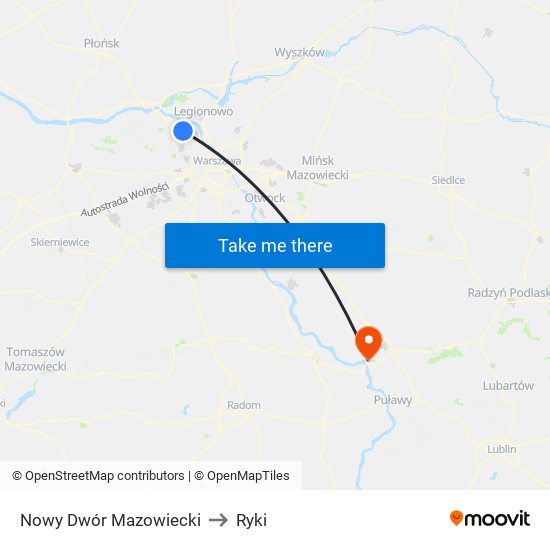 Nowy Dwór Mazowiecki to Ryki map