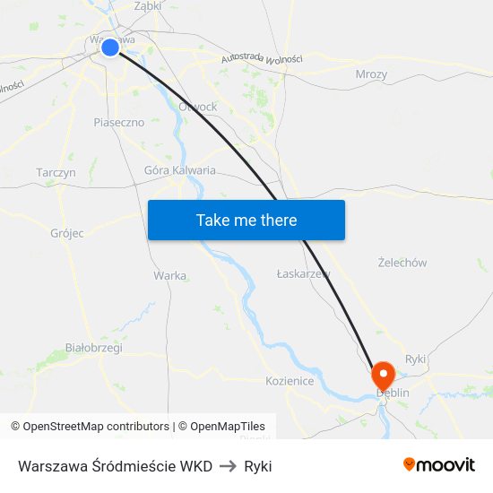 Warszawa Śródmieście WKD to Ryki map