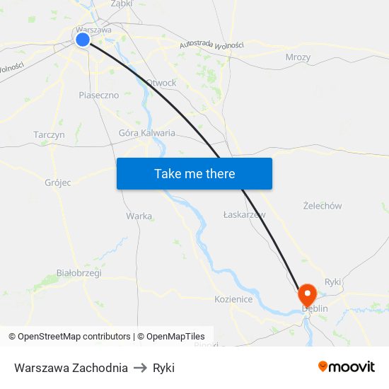 Warszawa Zachodnia to Ryki map
