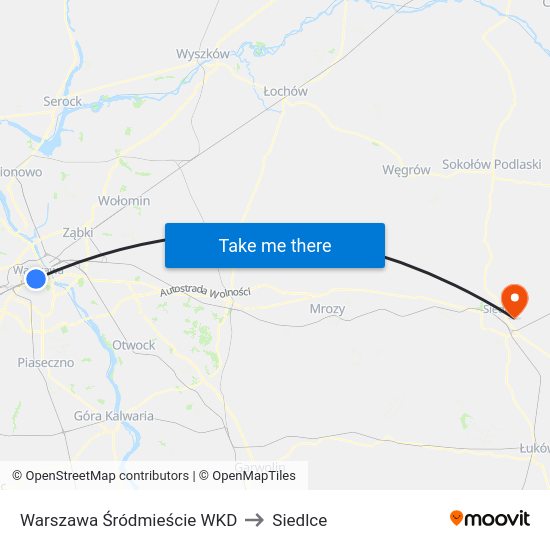 Warszawa Śródmieście WKD to Siedlce map