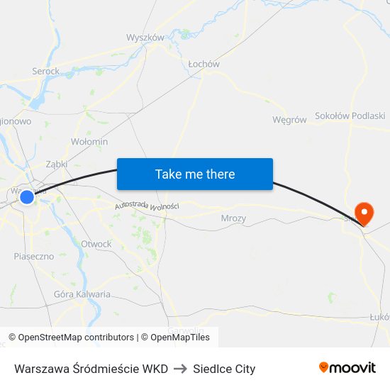 Warszawa Śródmieście WKD to Siedlce City map