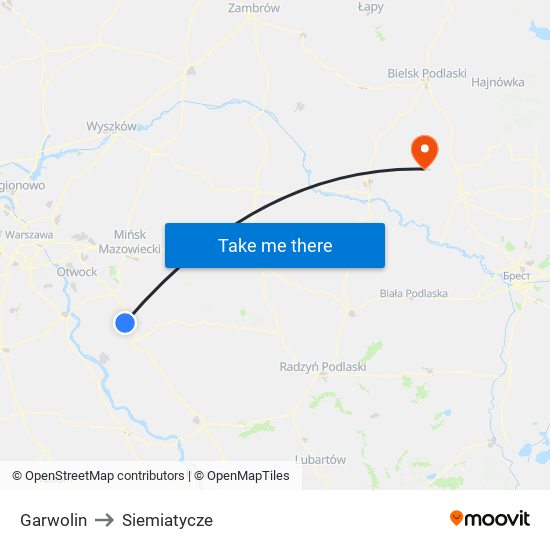 Garwolin to Siemiatycze map