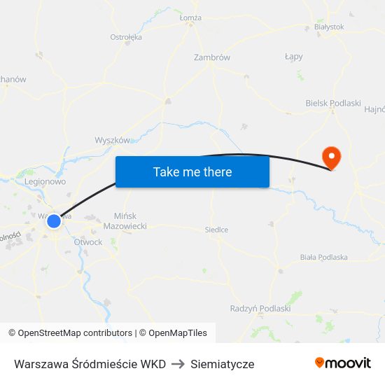 Warszawa Śródmieście WKD to Siemiatycze map