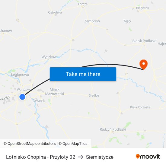 Lotnisko Chopina - Przyloty 02 to Siemiatycze map