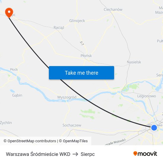 Warszawa Śródmieście WKD to Sierpc map