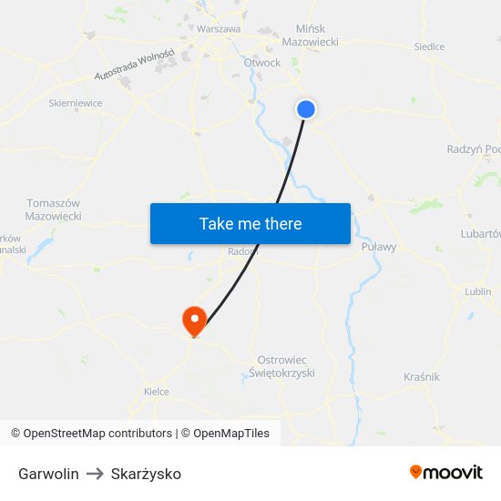 Garwolin to Skarżysko map