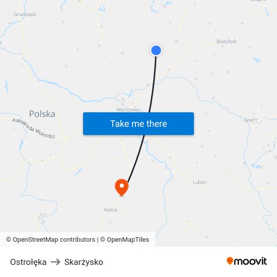 Ostrołęka to Skarżysko map