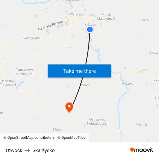 Otwock to Skarżysko map