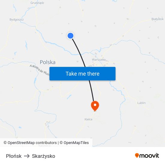 Płońsk to Skarżysko map