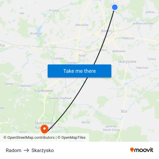 Radom to Skarżysko map