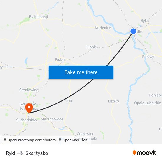 Ryki to Skarżysko map