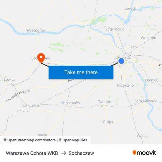 Warszawa Ochota WKD to Sochaczew map