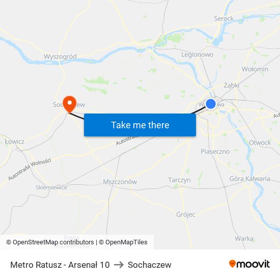 Metro Ratusz - Arsenał 10 to Sochaczew map