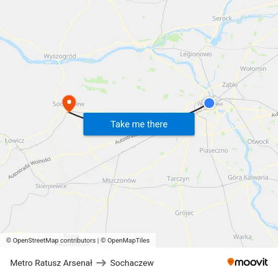 Metro Ratusz Arsenał to Sochaczew map