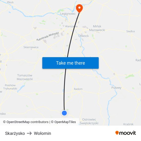 Skarżysko to Wołomin map