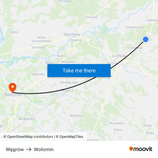 Węgrów to Wołomin map