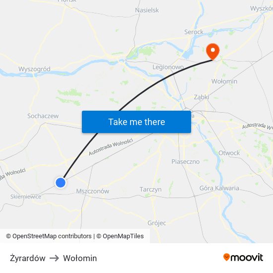 Żyrardów to Wołomin map