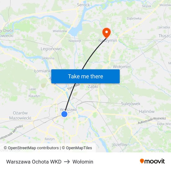 Warszawa Ochota WKD to Wołomin map