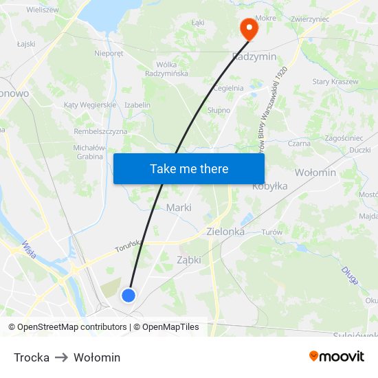 Trocka to Wołomin map