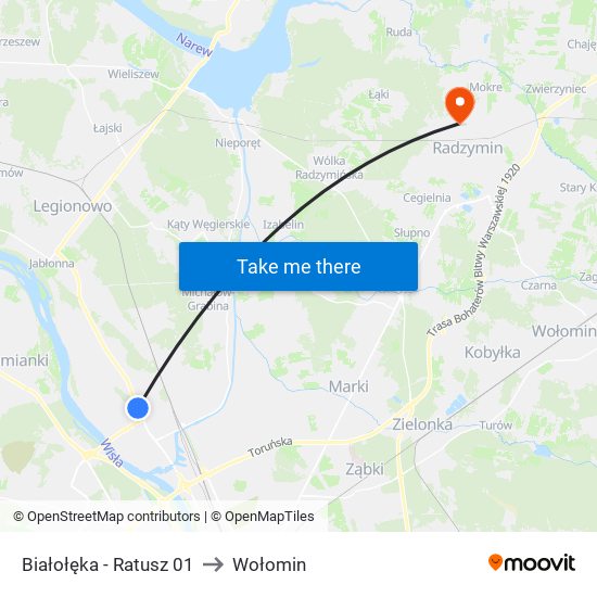 Białołęka-Ratusz to Wołomin map