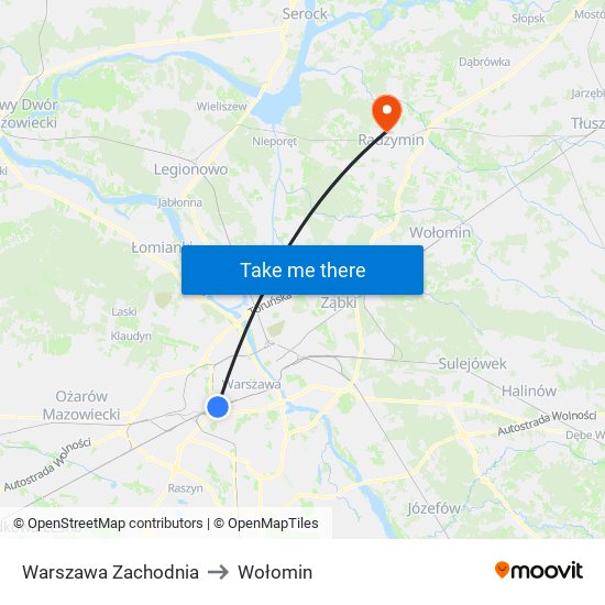 Warszawa Zachodnia to Wołomin map