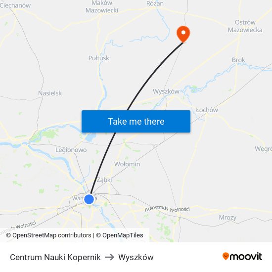 Centrum Nauki Kopernik to Wyszków map