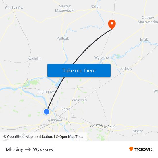 Młociny to Wyszków map