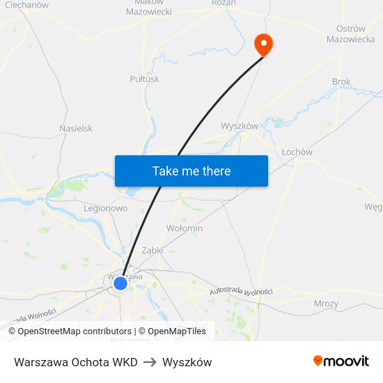 Warszawa Ochota WKD to Wyszków map