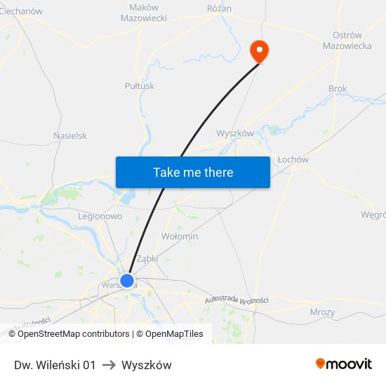 Dw. Wileński to Wyszków map