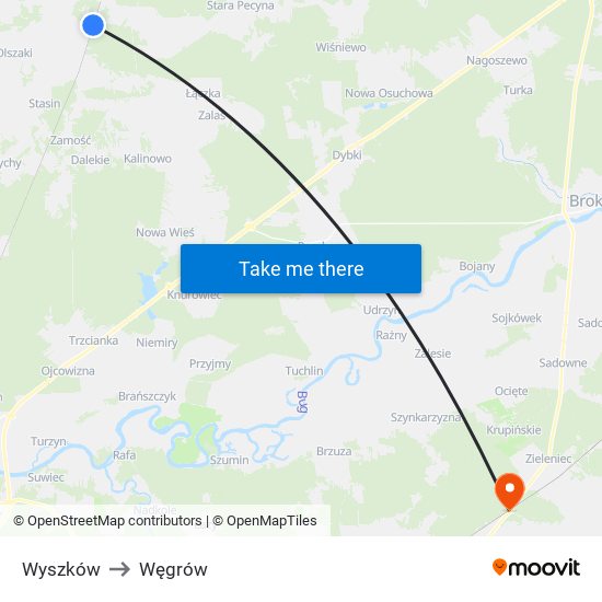 Wyszków to Węgrów map