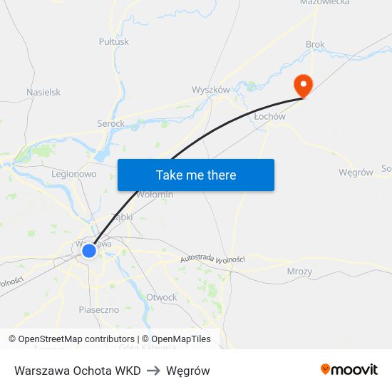 Warszawa Ochota WKD to Węgrów map