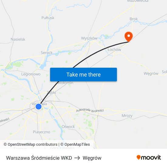 Warszawa Śródmieście WKD to Węgrów map