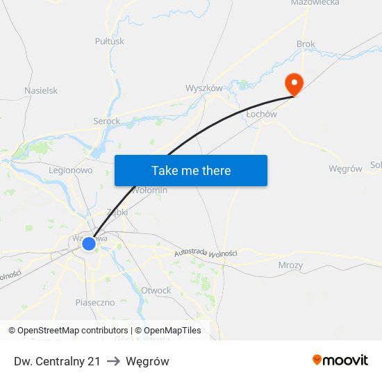 Dw. Centralny 21 to Węgrów map