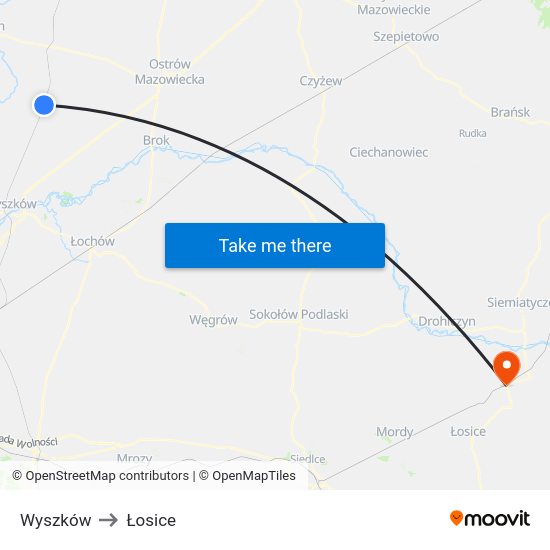 Wyszków to Łosice map