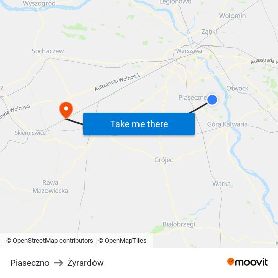 Piaseczno to Żyrardów map