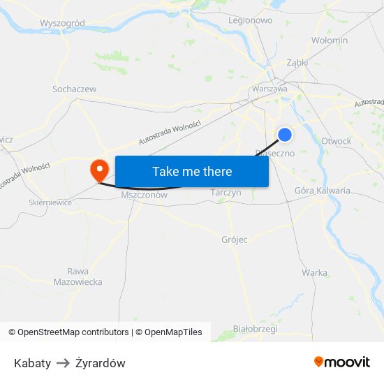 Kabaty to Żyrardów map