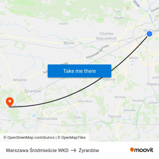 Warszawa Śródmieście WKD to Żyrardów map