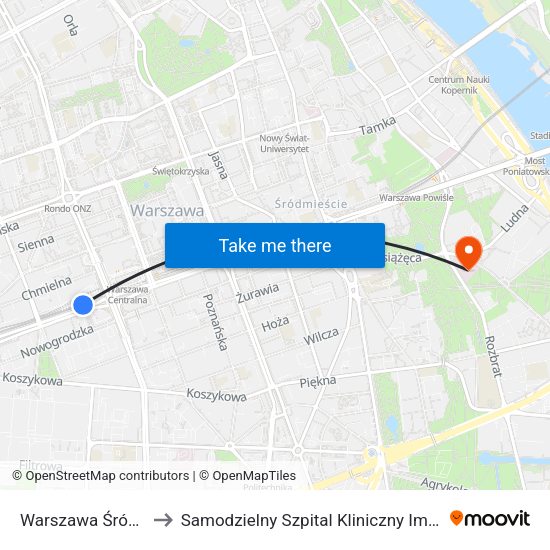 Warszawa Śródmieście WKD to Samodzielny Szpital Kliniczny Im. Prof. Witolda Orłowskiego map