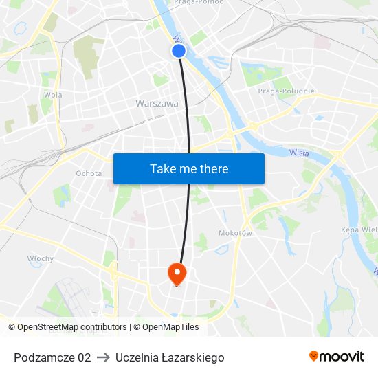 Podzamcze to Uczelnia Łazarskiego map