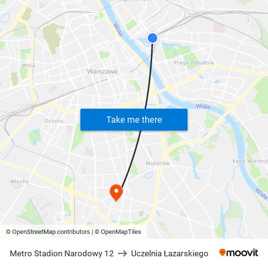 Metro Stadion Narodowy 12 to Uczelnia Łazarskiego map