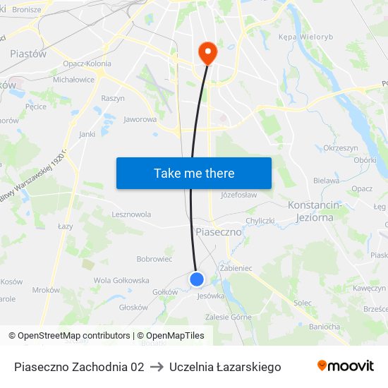 Wólka Kozodawska Zachodnia to Uczelnia Łazarskiego map