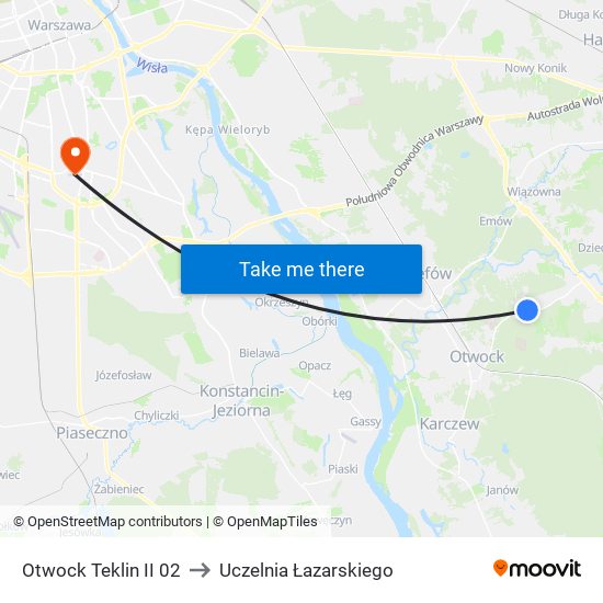 Otwock Teklin II 02 to Uczelnia Łazarskiego map