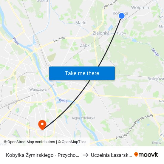 Kobyłka Żymirskiego-Przychodnia to Uczelnia Łazarskiego map