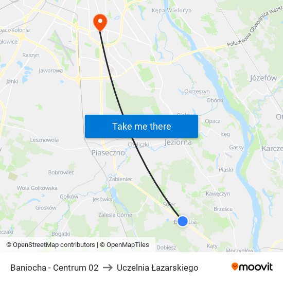 Baniocha-Centrum to Uczelnia Łazarskiego map